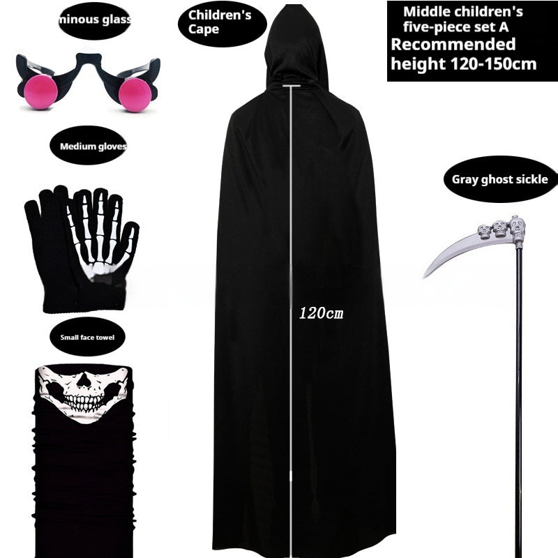 Kids Black Cloak Costume – Halloween Party Wizard Robe Outfit
