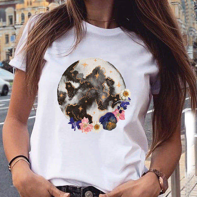 Foreign Trade New Red Wine Glass Electrocardiogram Printing Pattern Spot Short-Sleeved Shirt T-Shirt