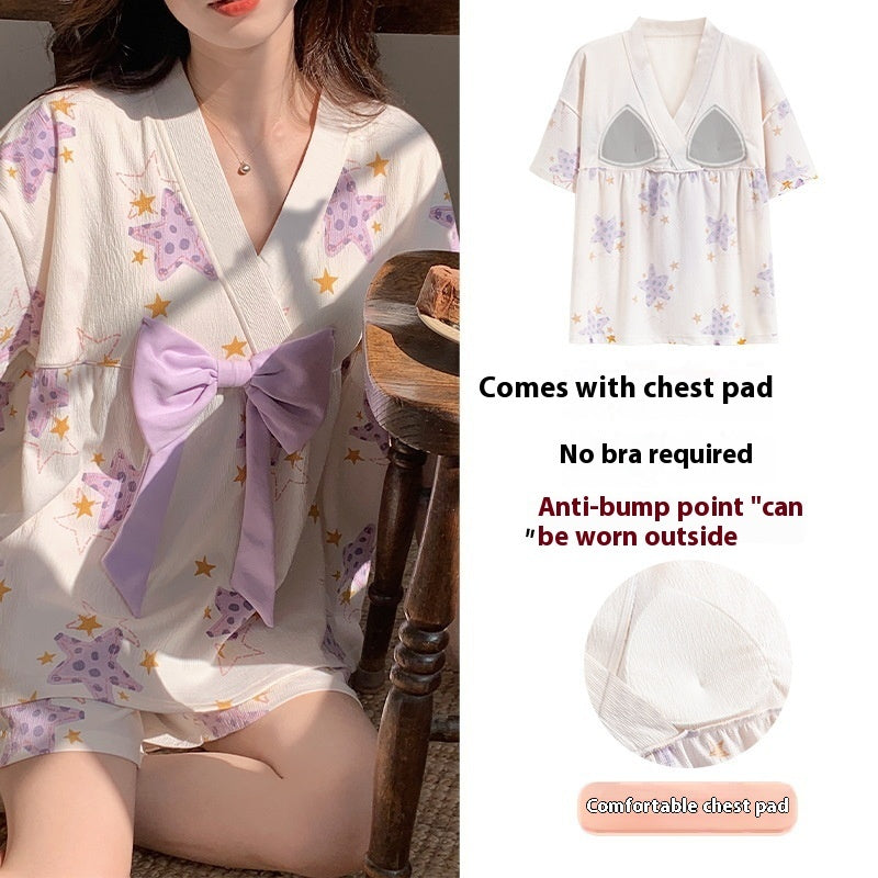 Women's Short Sleeved Cotton Japanese Home Clothing Set