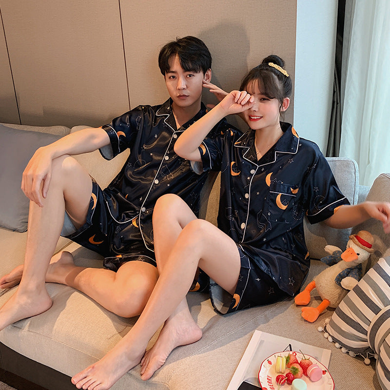 Short-sleeved Shorts Two-piece Printed Ice Silk Loungewear