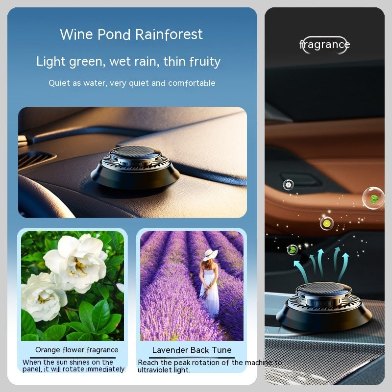 Portable Solar Powered Kinetic Car Air Freshener, Double Ring Rotating Fragrance Diffuser