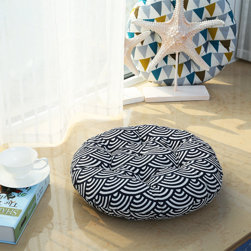 Botanical Flower Pattern Blended Rattan Floor Mat and Chair Seat Cushion