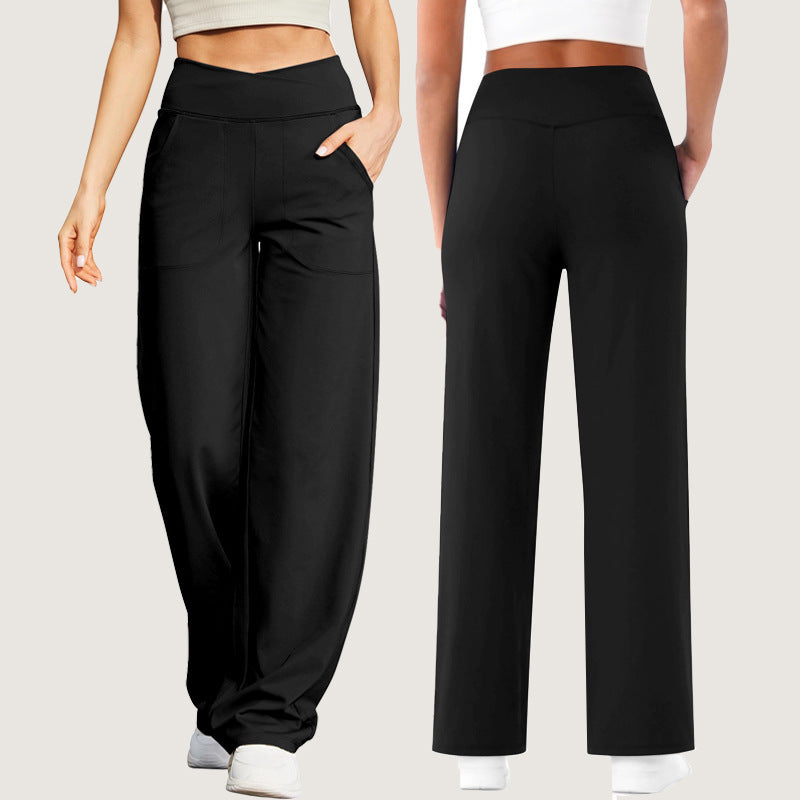 High Waist Black Straight-Leg Pants – Women’s Casual Korean Style Trousers