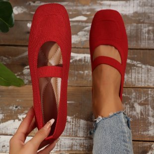 Plus Size Hollow-out Fly Knit Flat Bottom Pumps Women