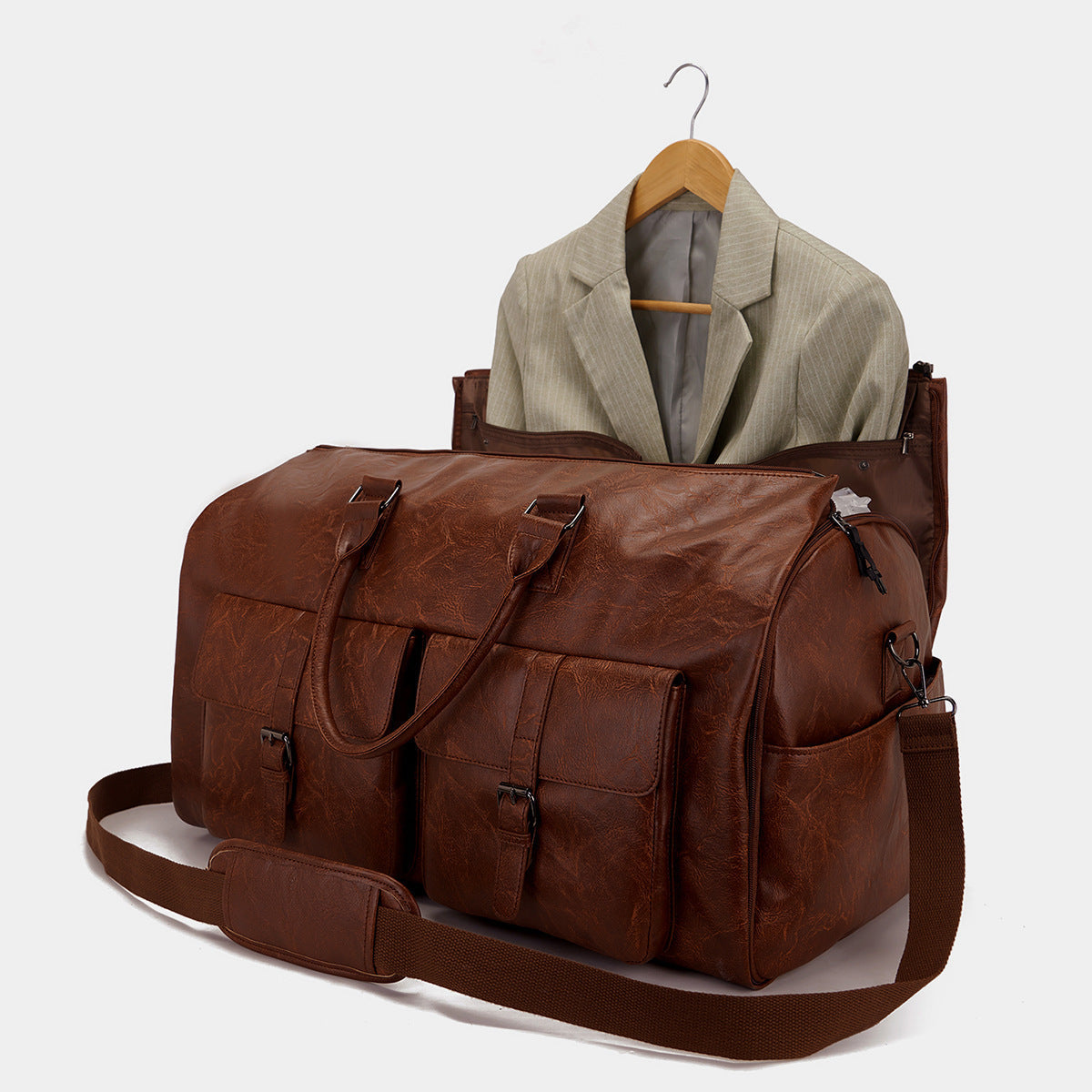 Unisex PU Leather Garment Bag Travel Luggage European Retro