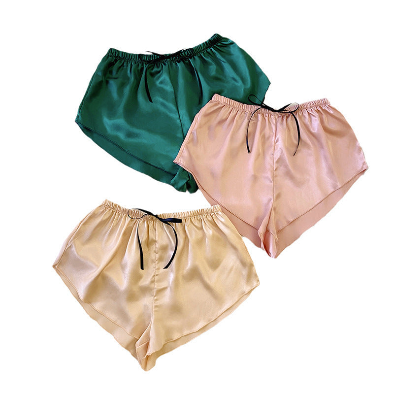 Lace-Up Loose Silk-Feel Loungewear Shorts – Women's Soft Casual Home Shorts