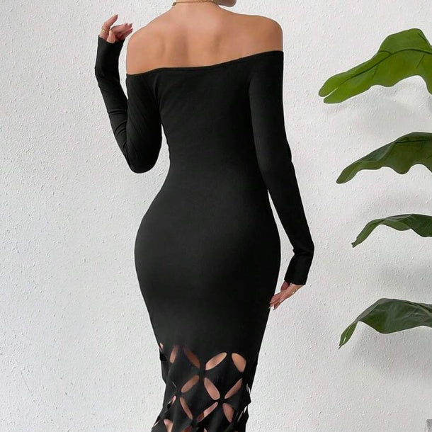 Womens Slim Bodycon Maxi Dress with Shoulder Cutouts Knit