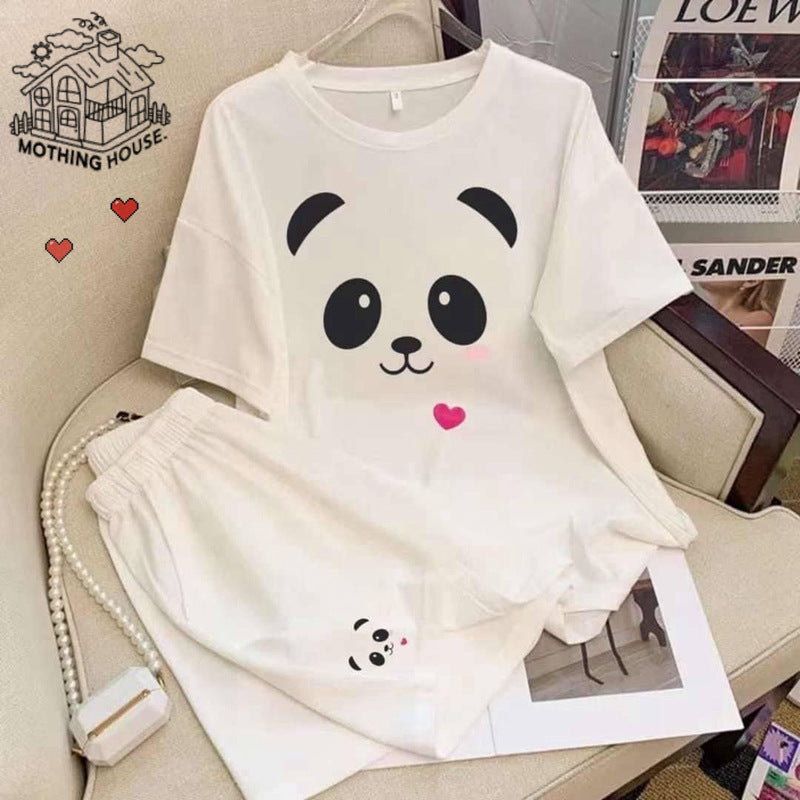Cartoon Cute Loose Round Neck Pullover Double Short Leisure Sports Suit