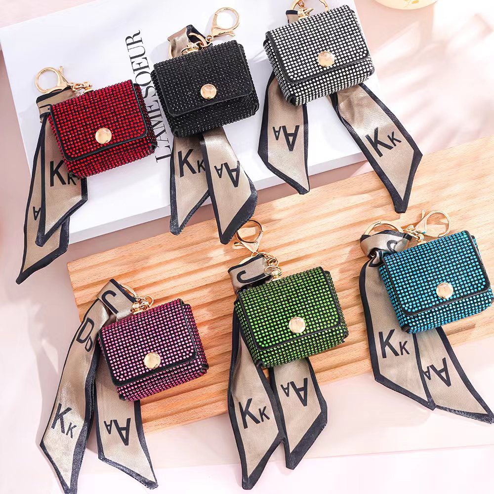 Unisex Diamond Mini Coin Purse Bag With Polyester Chain
