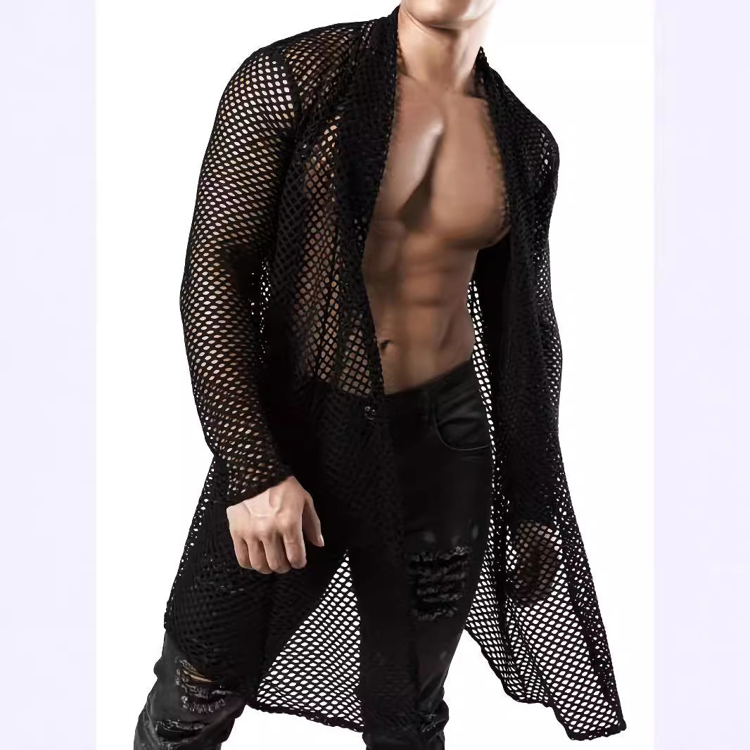 Personalized Long European And American Mesh Hollow Out Sexy See-through Cardigan