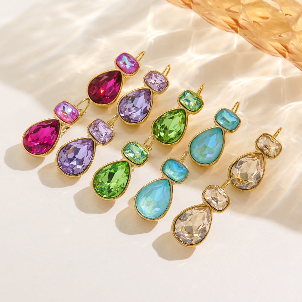 Stylish Water Drop Geometric Design High Sense Women's Titanium Steel Color Zircon Earrings