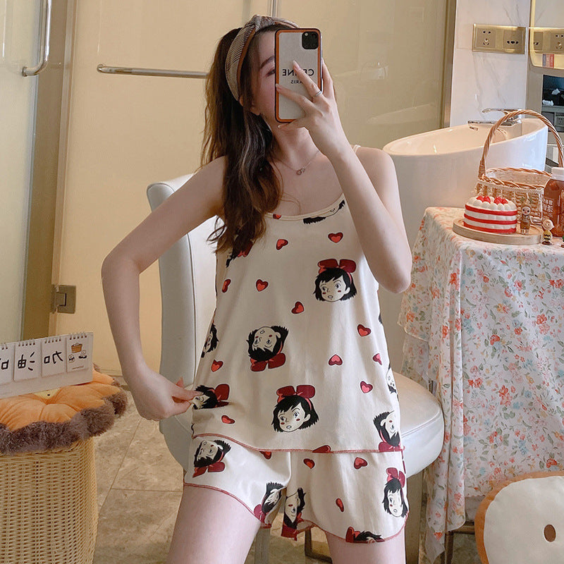 Women's Fashion Simple Camisole Homewear Pajamas Two-piece Set