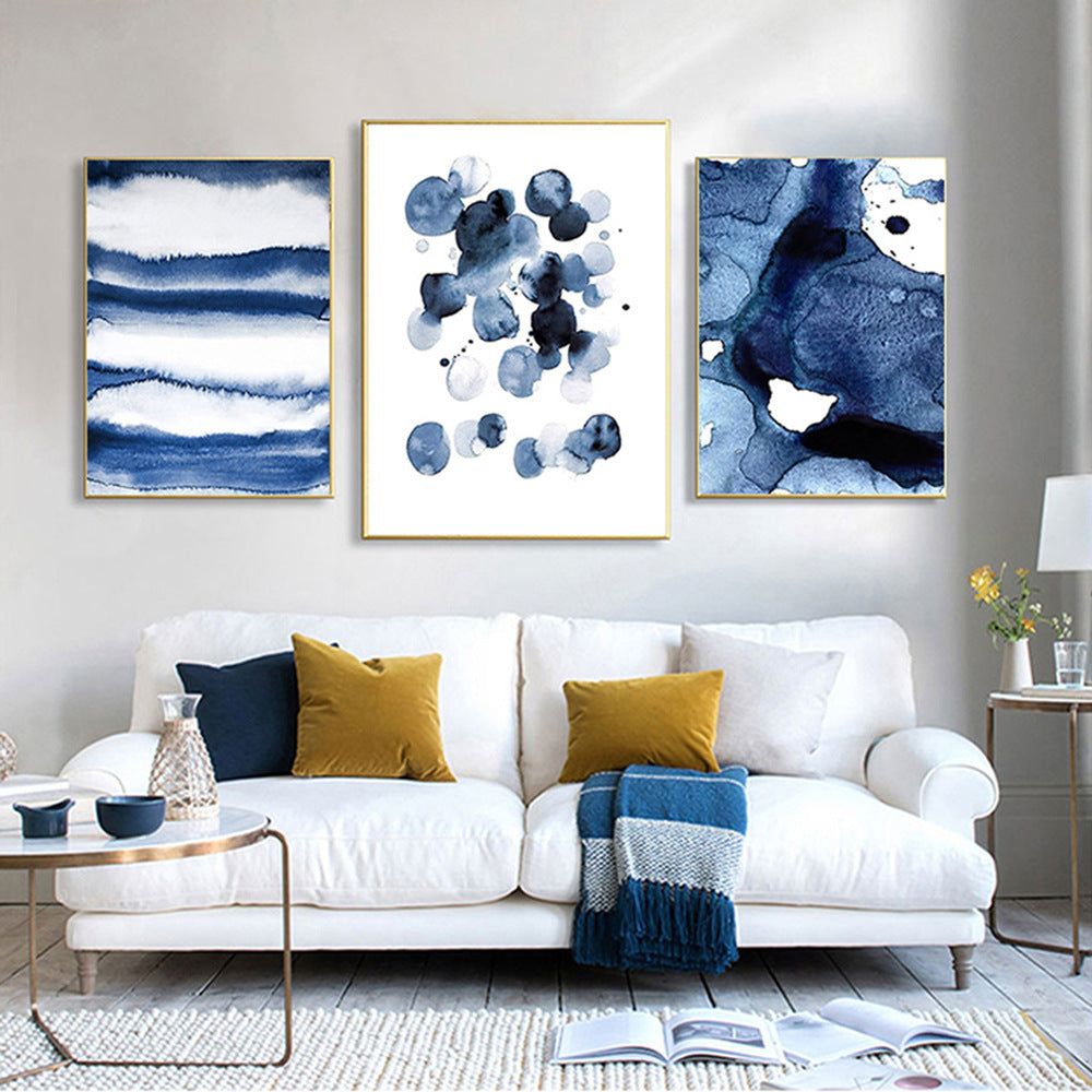 Blue Abstract Wall Art – Pattern Spot Sofa Background Decorative Canvas Painting