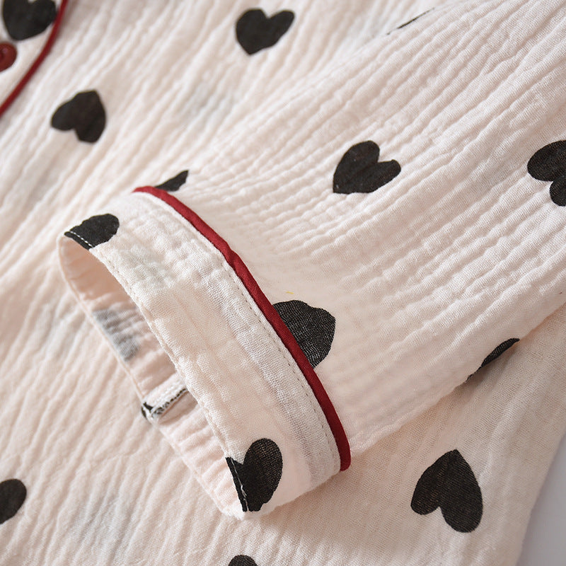 Women's Double Layer Cotton Pajamas Heart Print Homewear
