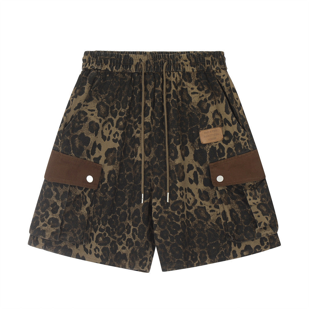 Men's Leopard Print Cargo Shorts Regular Cotton Streetwear