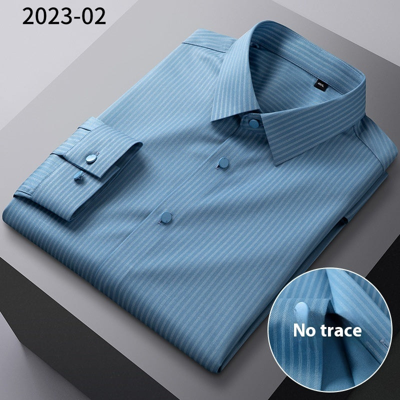 Bamboo Fiber Seamless Light Luxury Men's Striped Long Sleeve Shirt