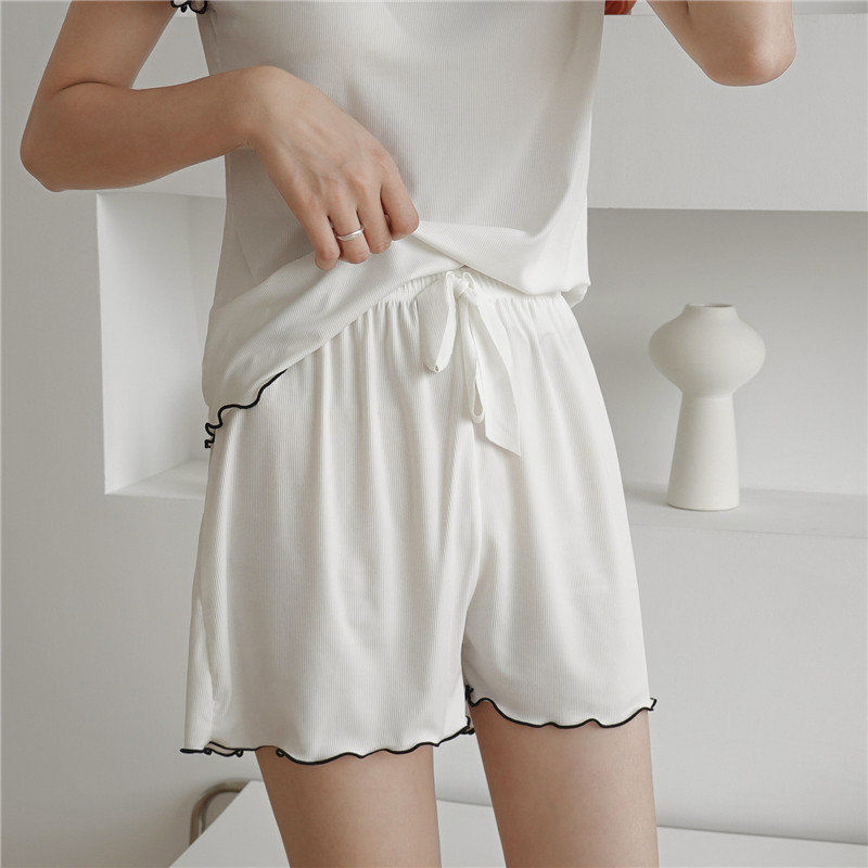 Women's Fashion Casual Stringy Selvedge Short Sleeve Shorts Two-piece Set