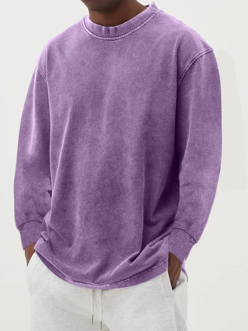 Washed Old Solid Color Men's Long-sleeved T-shirt