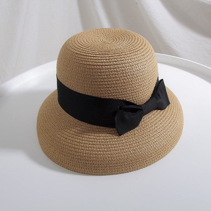Straw Hat Hepburn Big Bow Bell-shaped Fisherman's Basin Hat