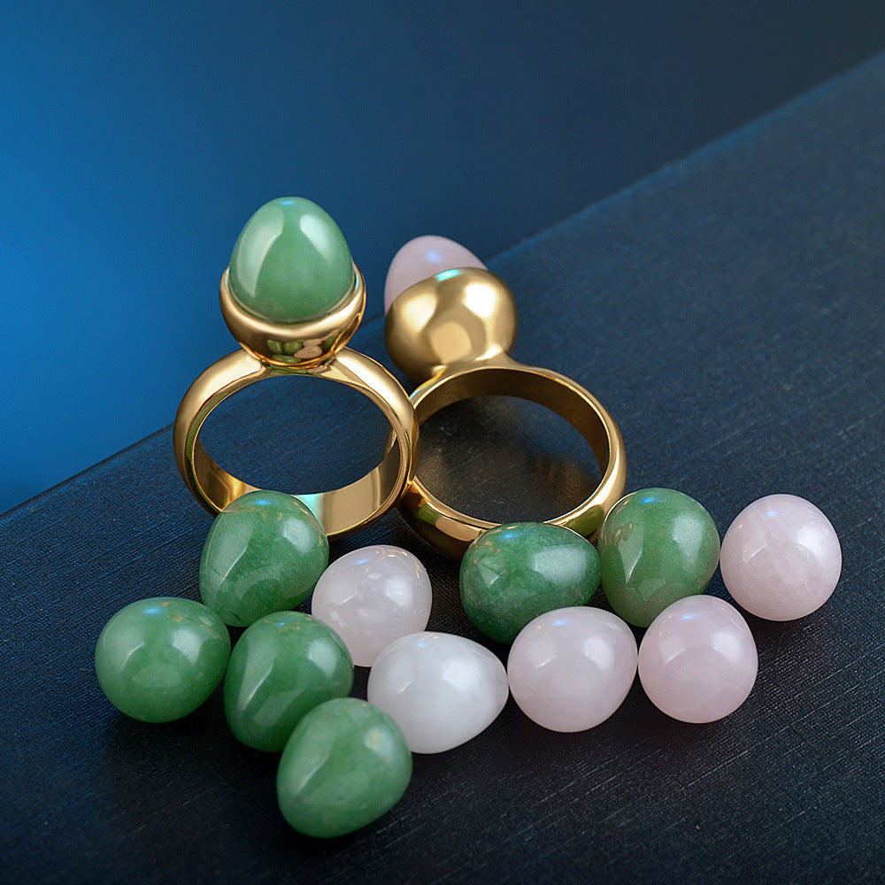 European And American Rings Cross-border Jewelry Natural  Crystal Aventurine