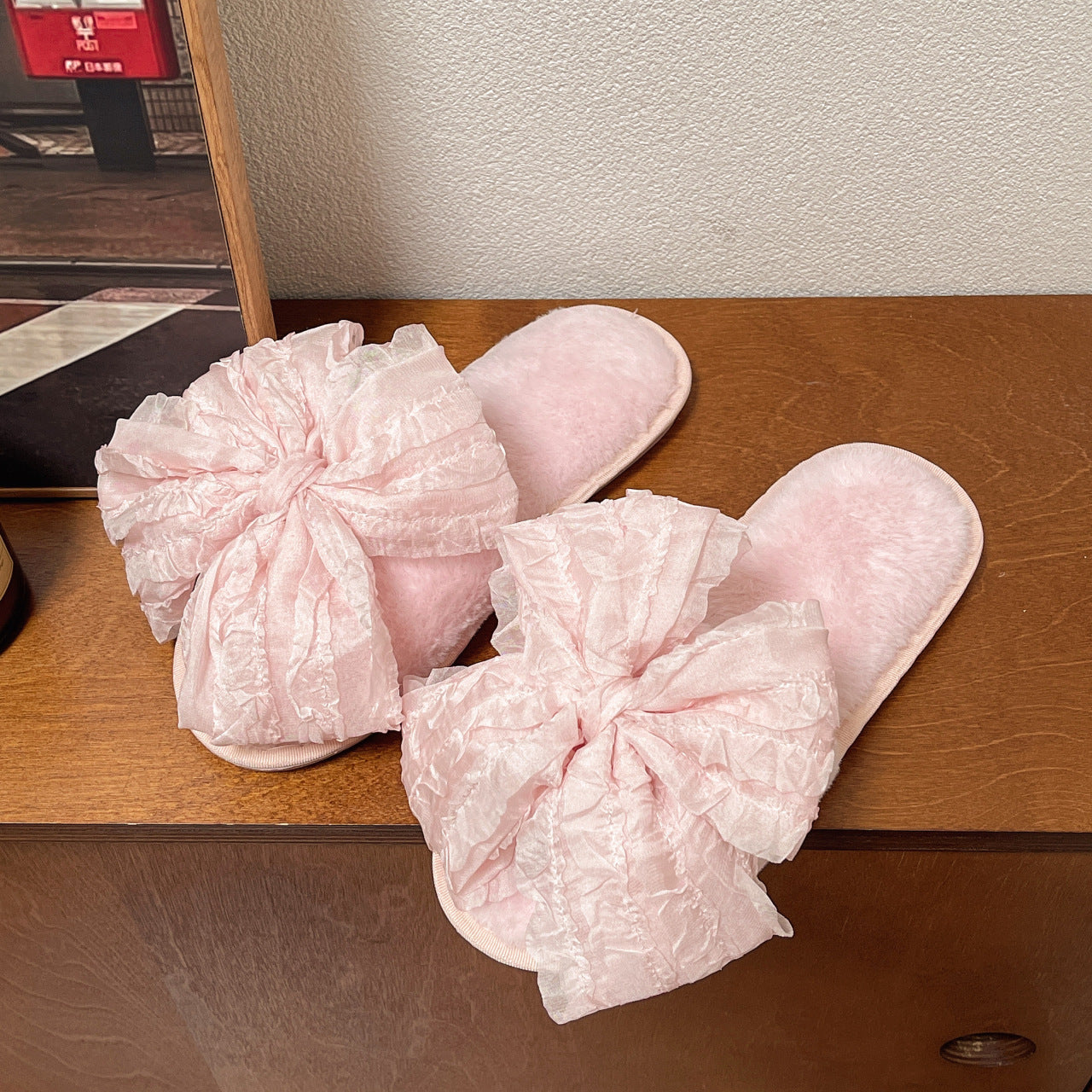 Sweet Style Big Bow Cotton Slippers Fashion Four Seasons Soft Bottom Home Shoes