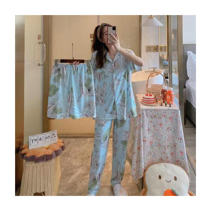 Womens Milk Silk Fruit Print Pajamas Short Sleeve Relaxed