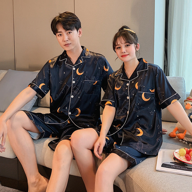 Short-sleeved Shorts Two-piece Printed Ice Silk Loungewear