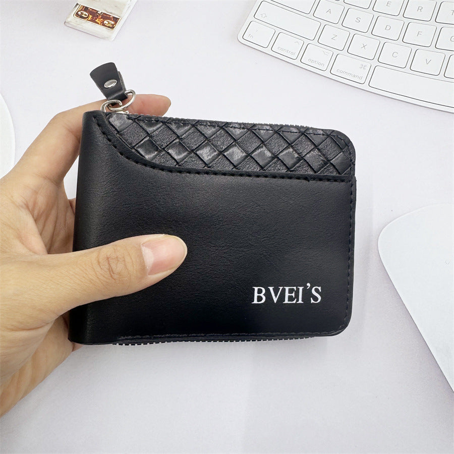 Men's Short Zipper Wallet Plaid PU Leather Retro Style