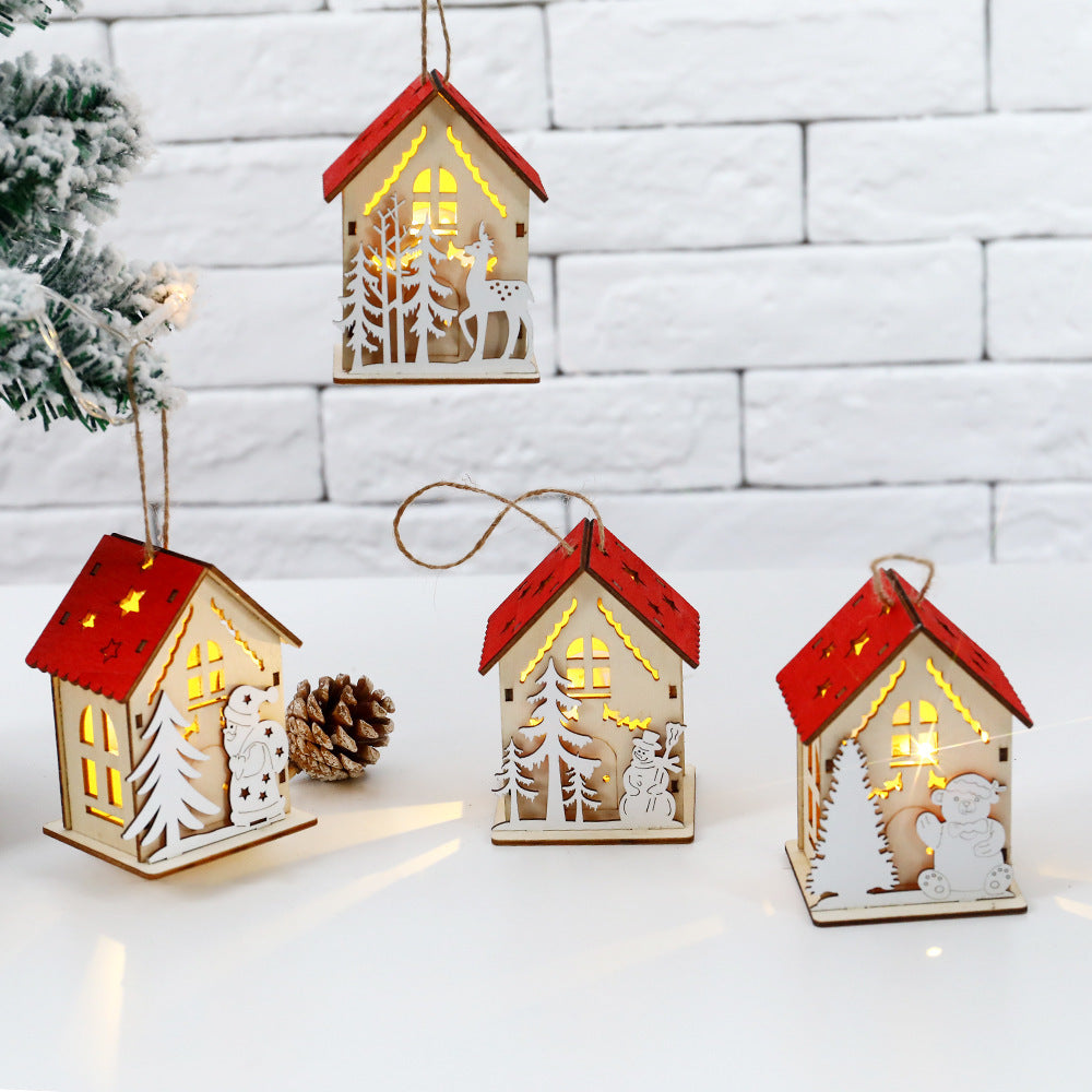 Christmas Decoration Wooden House LED Luminous Small House