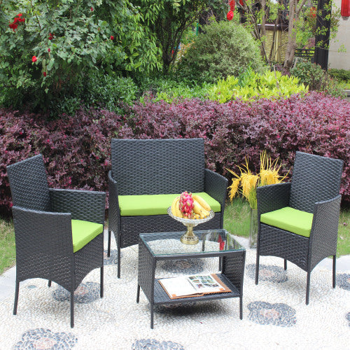 4-Piece Black Rattan Outdoor Patio Furniture Set