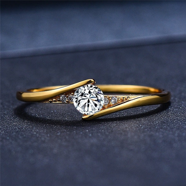 Elegant Women's Floral Gold Plated Alloy Engagement Ring