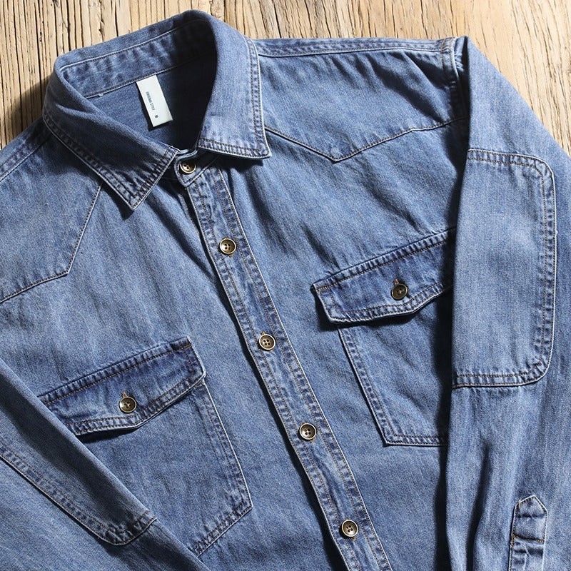 Loose Fashion Brand Long Sleeve Denim Shirt Couple Thin Top