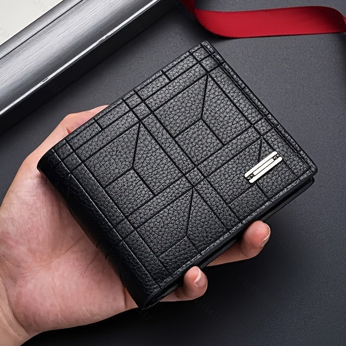 Men's Slim PU Leather Wallet Card Holder Solid Pattern