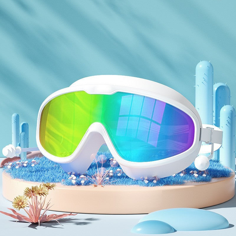 Large Frame Swimming Goggles High-definition Integrated Earplugs