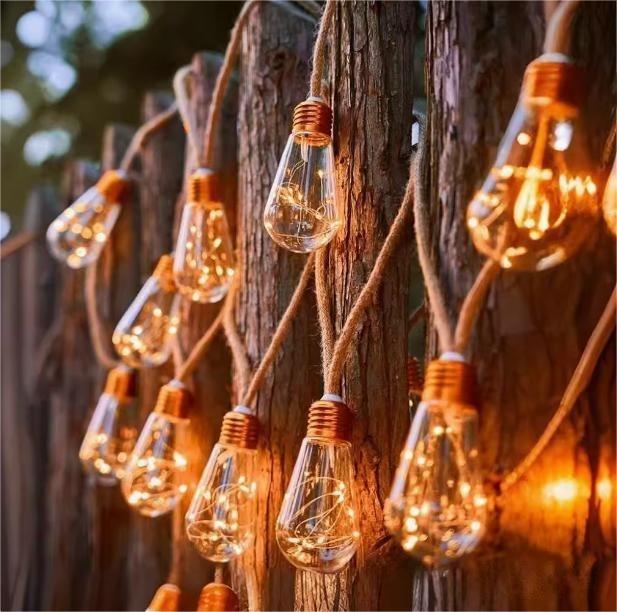 Outdoor Waterproof Solar Hemp Rope Globe Lighting Chain Camping Atmosphere Decoration