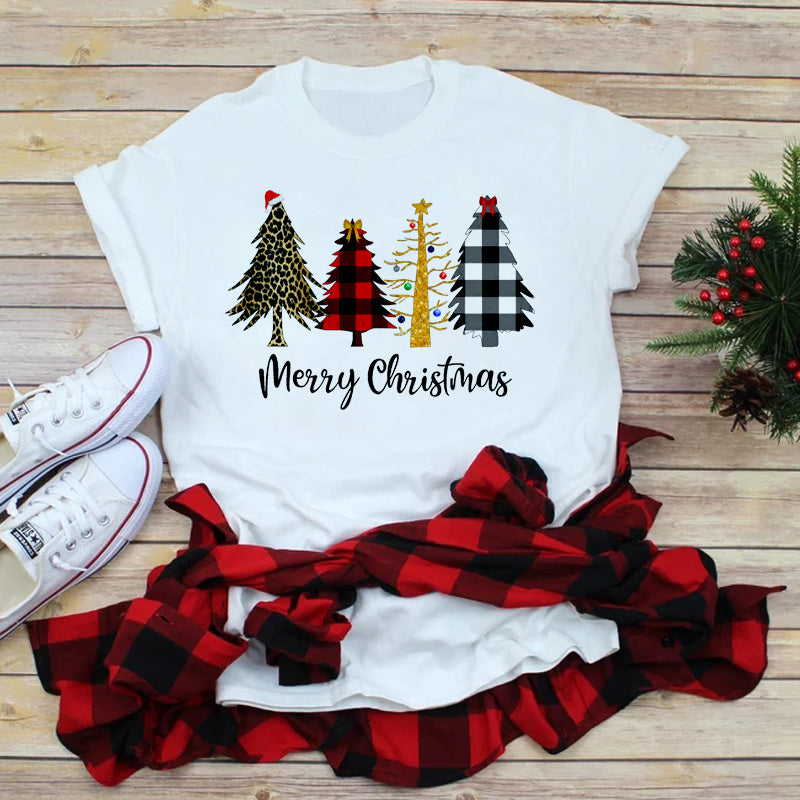 Foreign Trade Christmas Tree T-shirt Men And Women Red