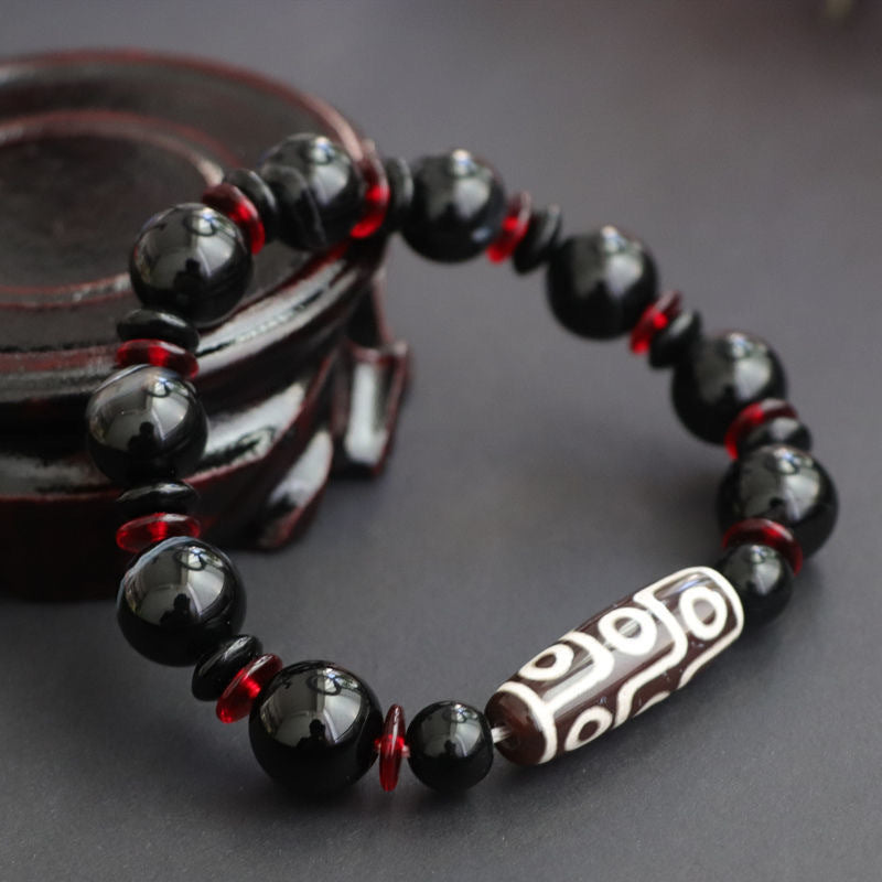 Fashion Black Agate Dzi Bead Chalcedony Bracelet
