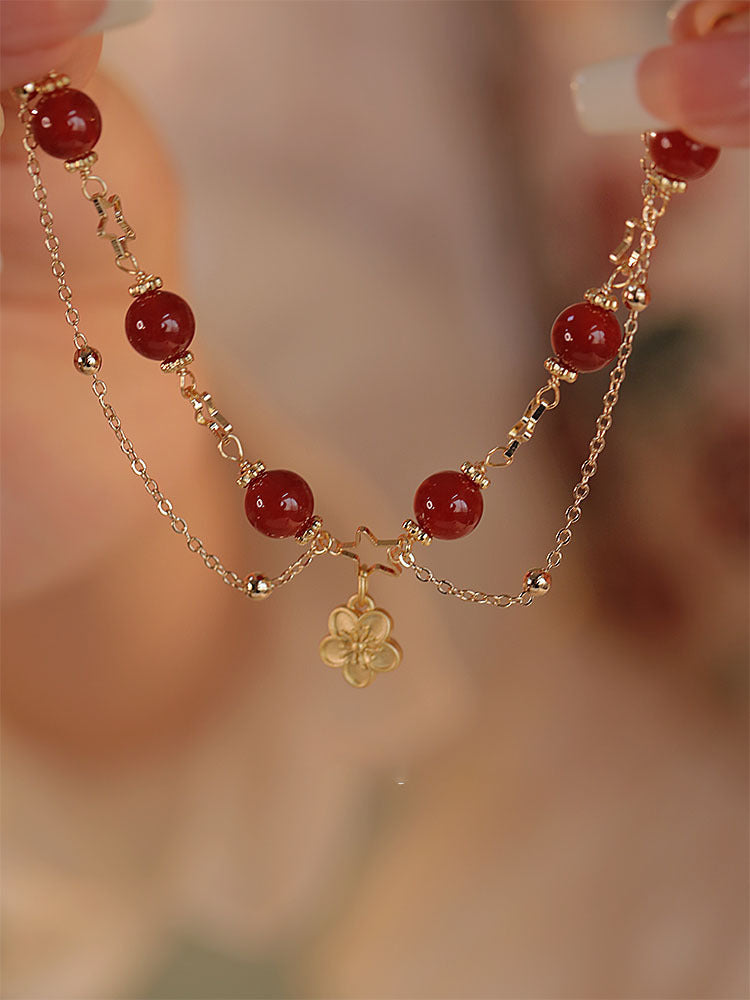 Ethnic Fashion Exquisite Natural Red Agate Double Layer Bracelet
