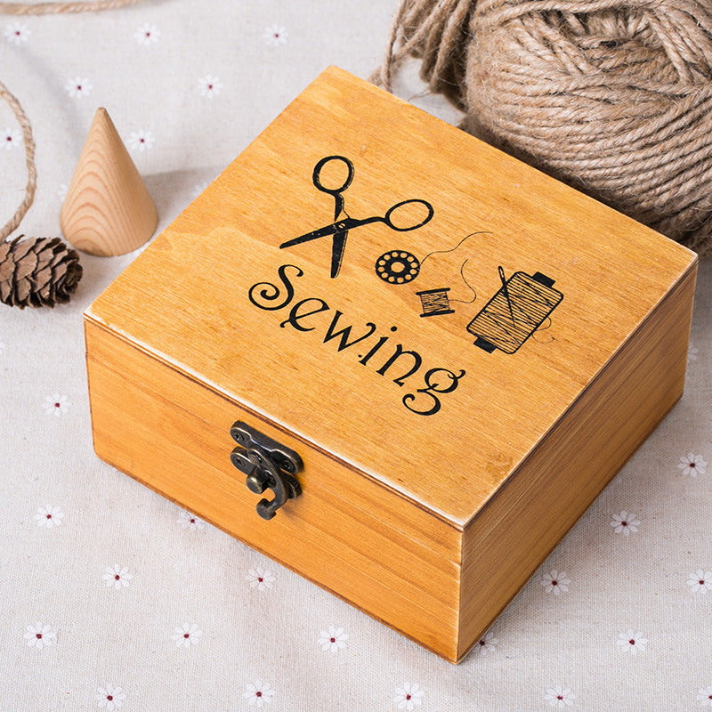 Portable Wooden Sewing Kit Box – Hand Stitching & Needlework Organizer