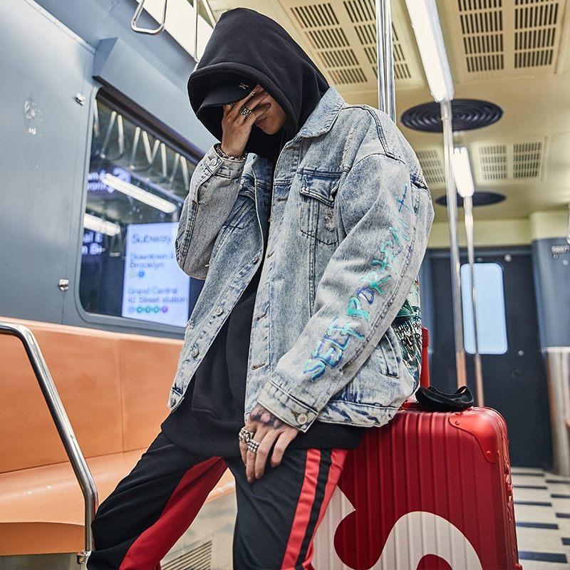 Urban Devil Graffiti Vintage Denim Jacket – Unisex Autumn Edition