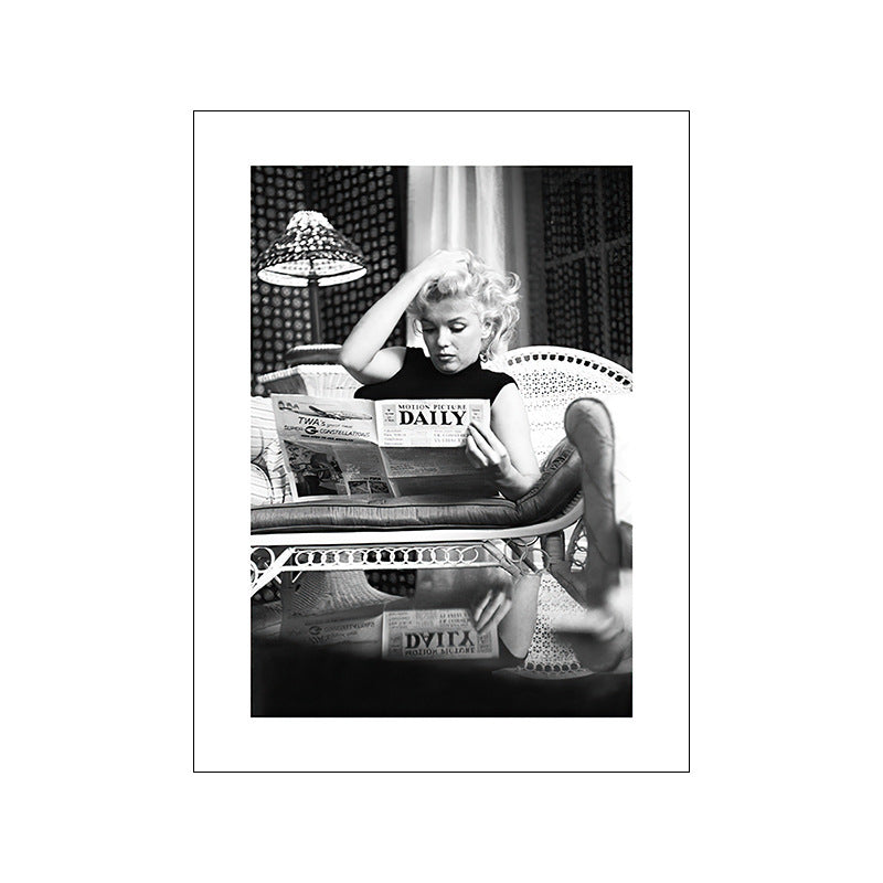Nordic Simple Character Abstract Line Decorative Painting Black And White Living Room With View Sofa Wall Mural Frameless