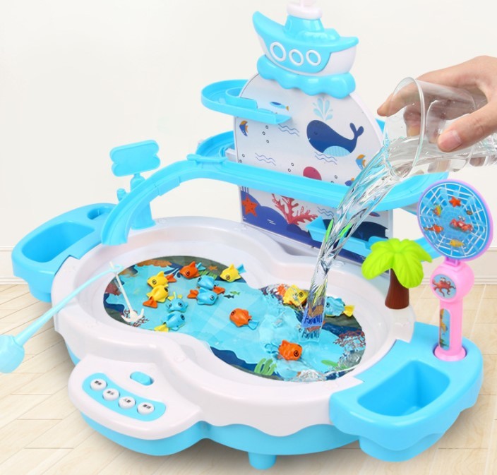 Electric Early Education Music Sand Splashing Table – Interactive Electric Fishing Puzzle Toy (43.5 x 29.5 x 31.5 cm, Color Box Packed)