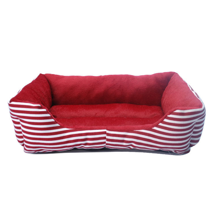 Retro Striped Canvas and Plush Luxurious Square Pet Sofa Nest