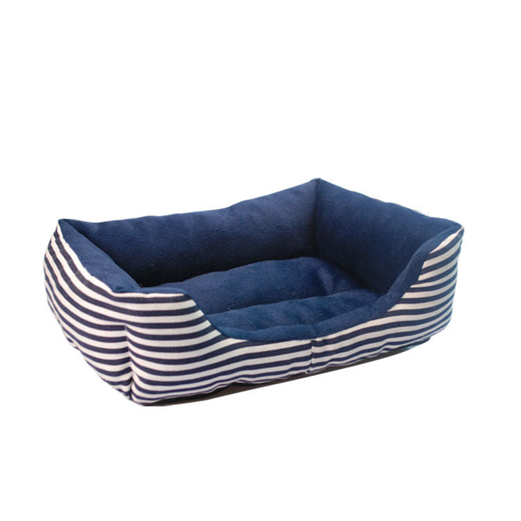 Retro Striped Canvas and Plush Luxurious Square Pet Sofa Nest