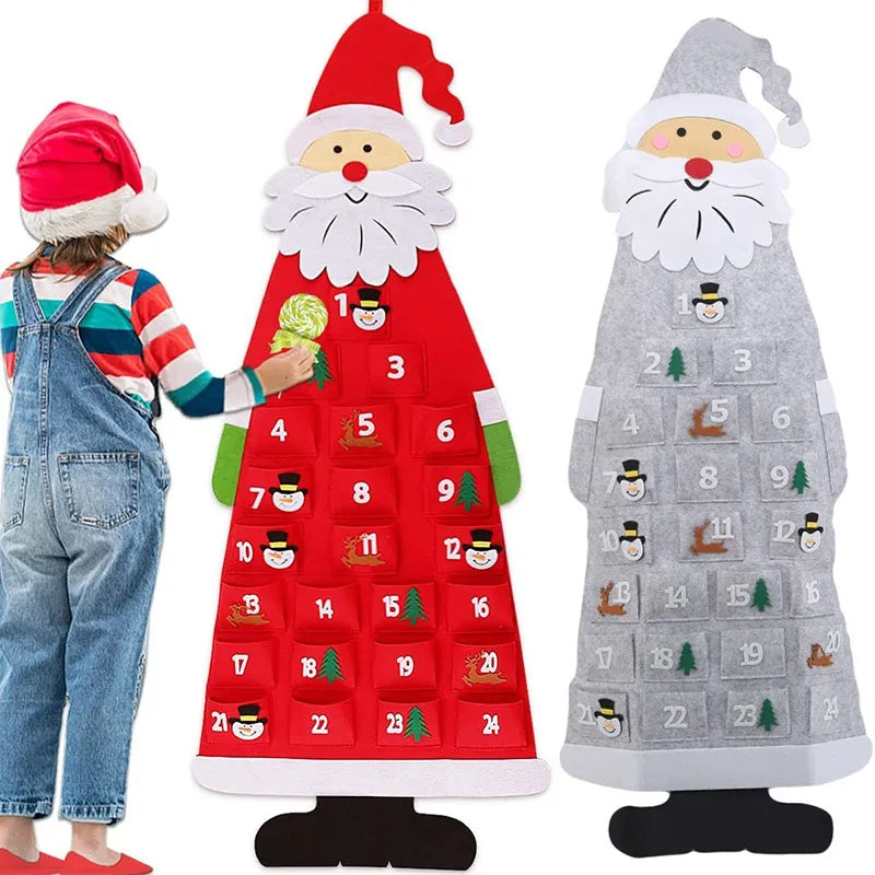 Fabric Advent Calendar with Santa Claus Felt Ornaments DIY Christmas Hanging Decoration