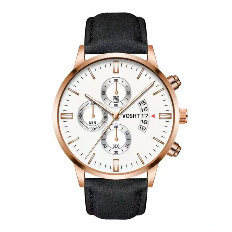 Men’s Business Quartz Watch – Three-Eye Design with Calendar