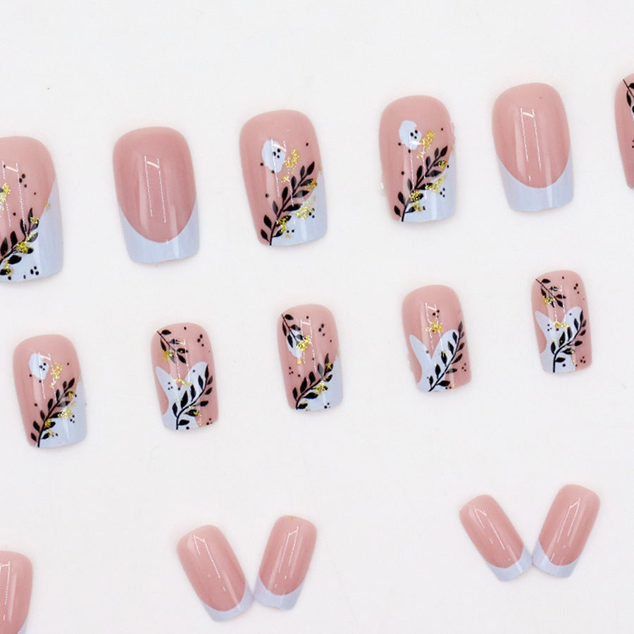 Style Mid-length Gold Glitter Leaves Manicure