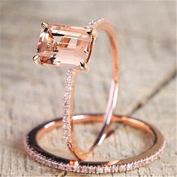 Elegant Geometric 18K Rose Gold Morganite Unisex Engagement Ring