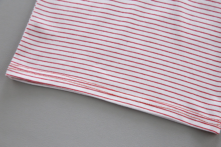 Two-Piece Cartoon Short-Sleeved Striped Polo Shirt