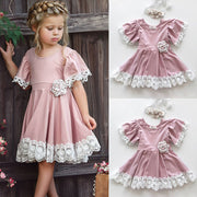 Girls Lace Dress Princess Cut Cotton Pink Party Dress